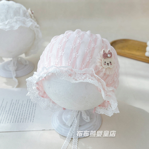 婴儿帽子夏季薄款透气公主帽女宝宝夏天护囟门帽小月龄甜美宫廷帽