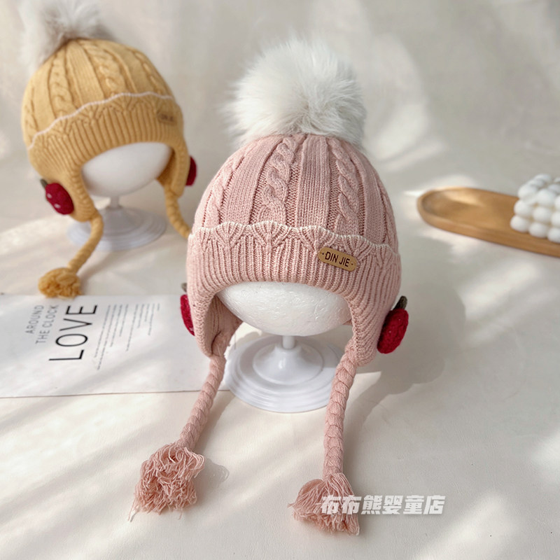 女宝宝帽子秋冬公主洋气针织护耳帽婴儿冬季保暖辫子帽女童毛线帽