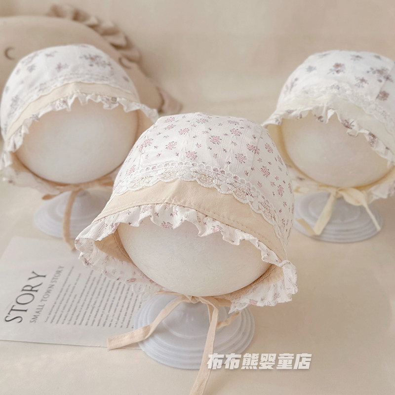 婴儿帽子春夏薄款大帽檐公主护耳帽小月龄夏季遮阳帽女宝宝宫廷帽