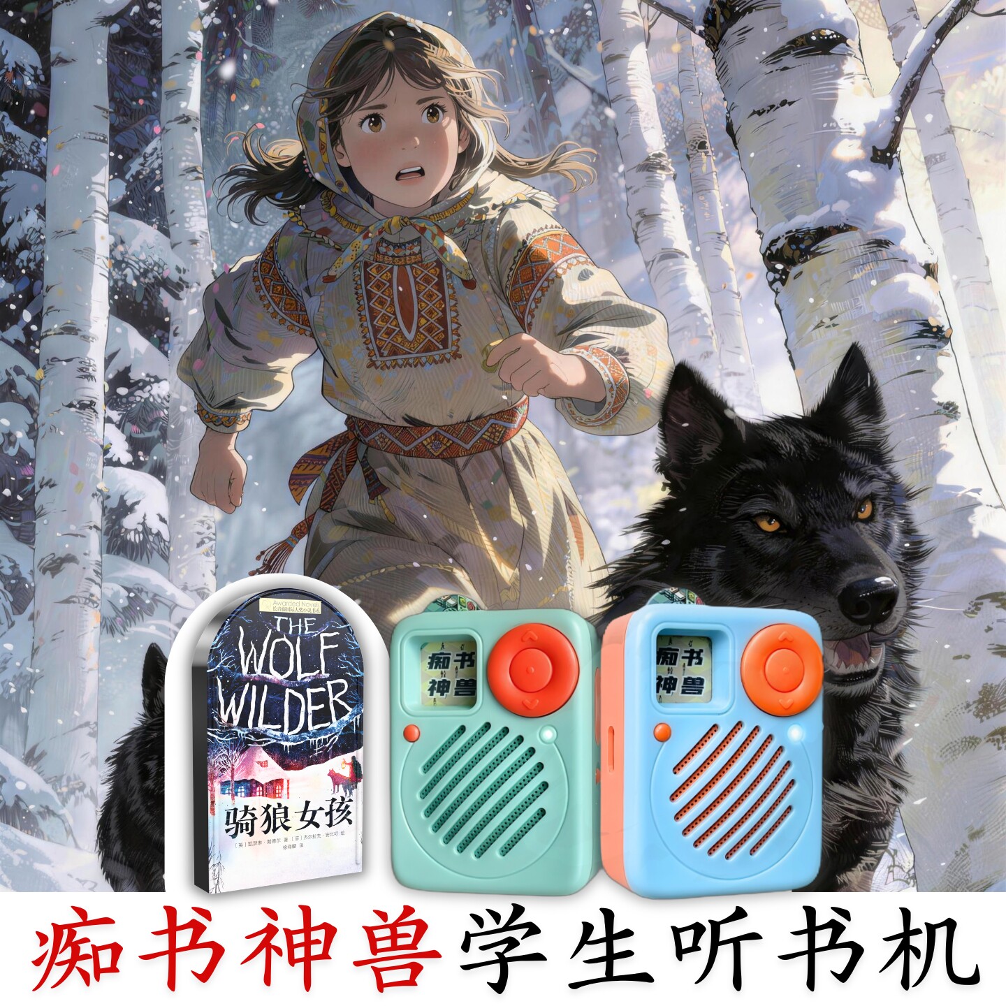 中小学生爆款礼物.原文听书卡骑狼女孩.中小学生专用听书机故事机图片