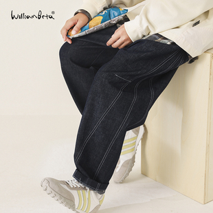 williambeta25秋新款 活性染斜纹立裁明线复古九分儿童牛仔裤