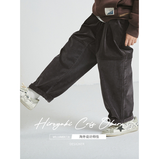 长裤 williambeta海外设计师线24新款 宽松直筒长绒棉儿童灯芯绒裤