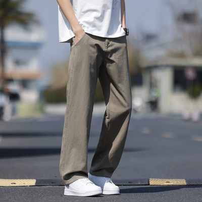 纯棉休闲裤男士夏季薄款宽松透气直筒长裤子男款高级感潮流九分裤