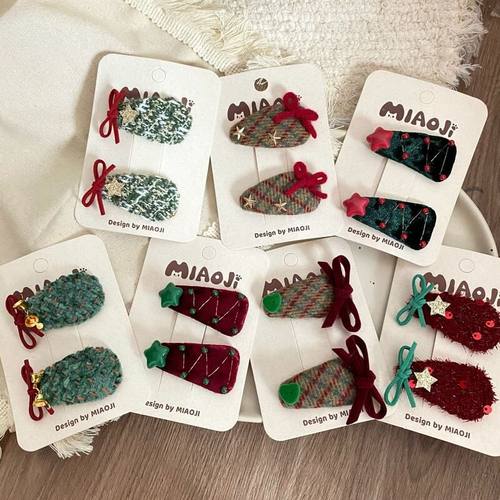 圣诞发饰丝绒星星蝴蝶结儿童发夹