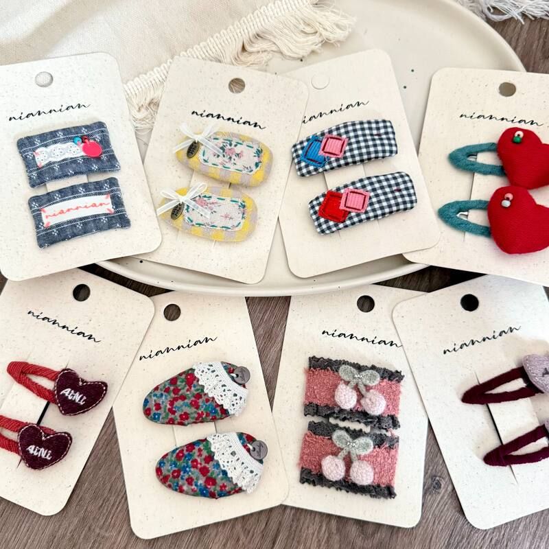 韩版碎花樱桃爱心儿童布艺发夹