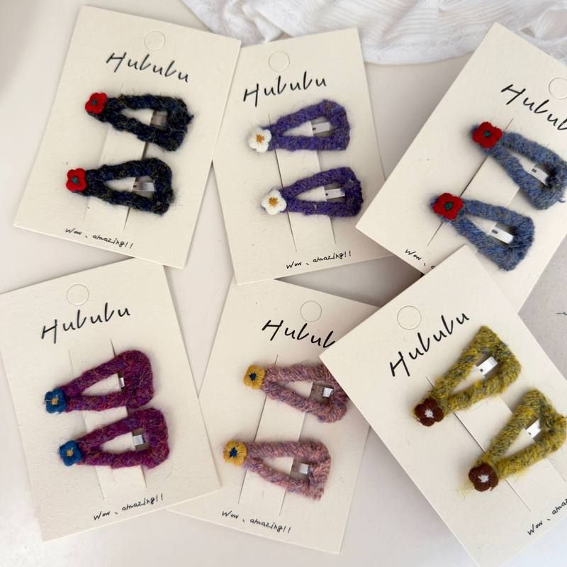 甜美毛织三角小花朵儿童BB夹对装