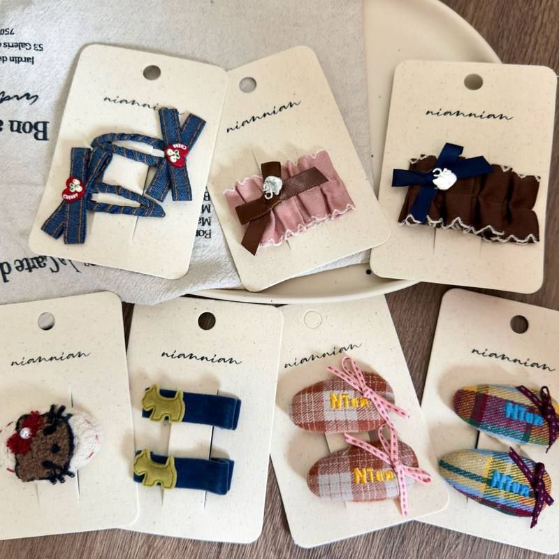 韩版布艺格纹蝴蝶结儿童发夹发饰