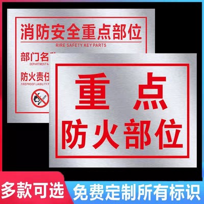 消防安全重点部位标识牌加厚铝板消防防火警警示警告提示牌责任区