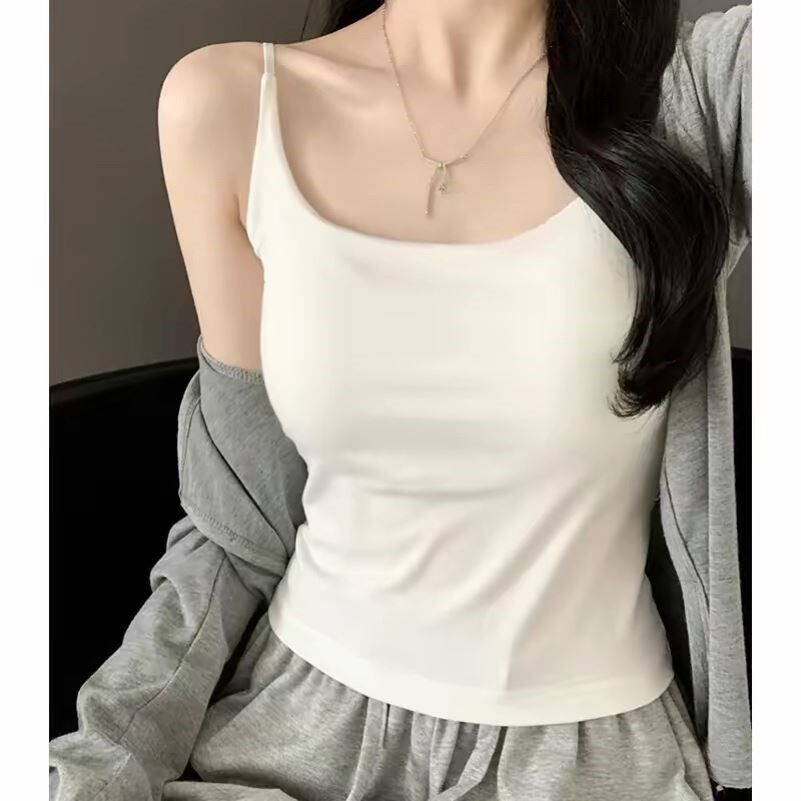 白色小吊带女外扩春秋季打底衬衫内搭带胸垫美背背心文胸一体上衣