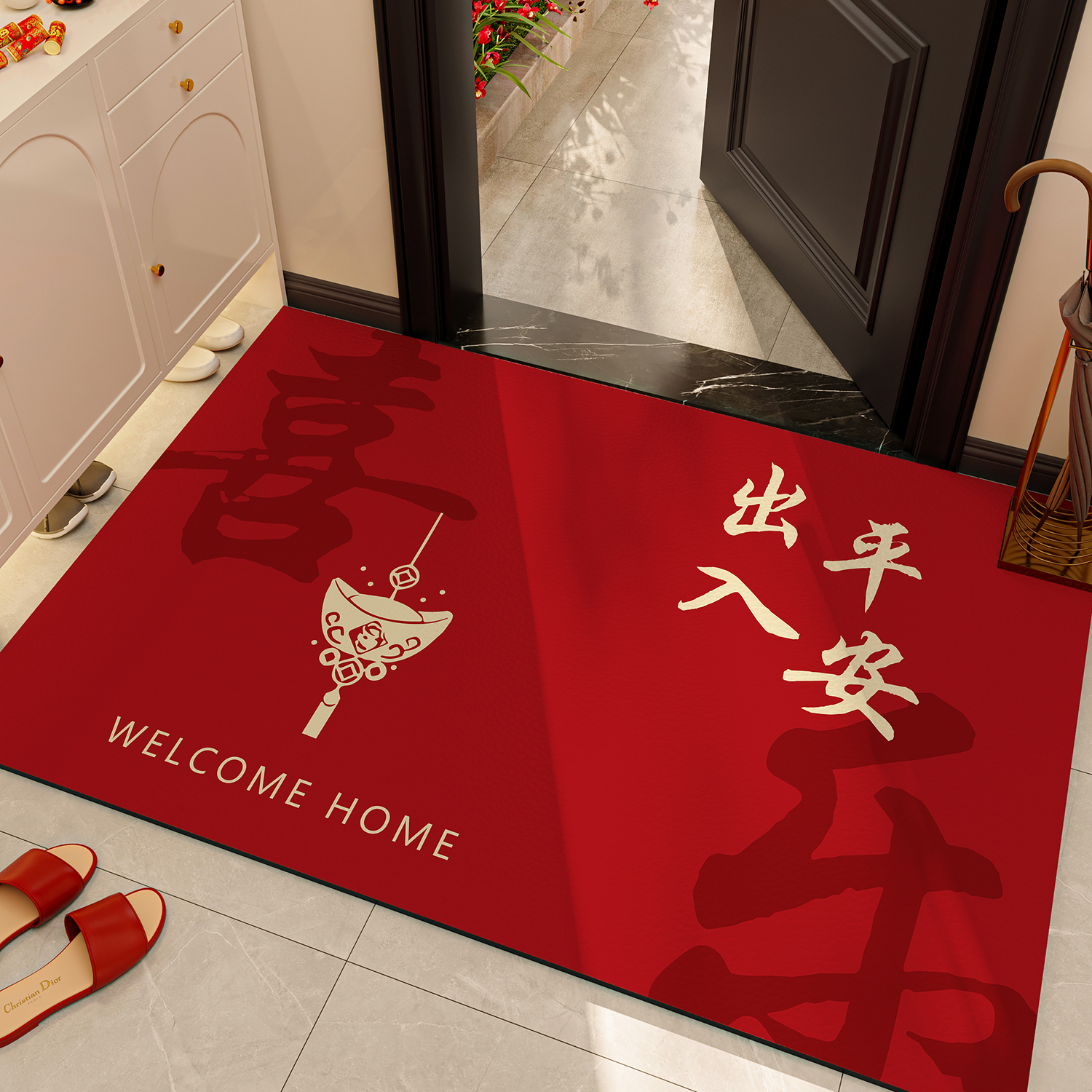 出入平安地垫入户门垫进门口脚垫红色耐脏免洗PVC可擦裁剪薄地毯