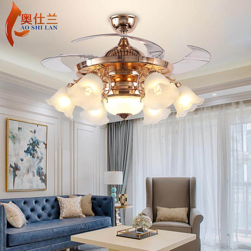 欧式客厅吊扇灯隐形风扇灯餐厅静音欧式家用简约卧室带电风扇吊灯