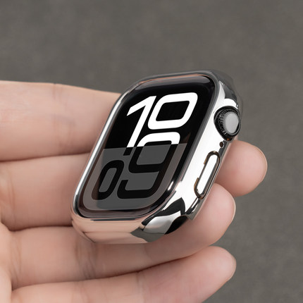 适用iWatchS10保护壳S11苹果手表S8AppleWatch9表壳8保护套5亮面边框2镂空半包硬壳S7防刮7防摔SE表套6超薄银