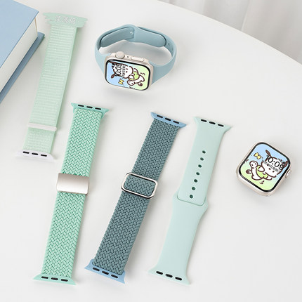 【夏日薄荷绿】适用苹果S9手表iwatch9表带applewatch8女款S10夏季运动S8磁吸10编织S7尼龙男SE可爱硅胶高级
