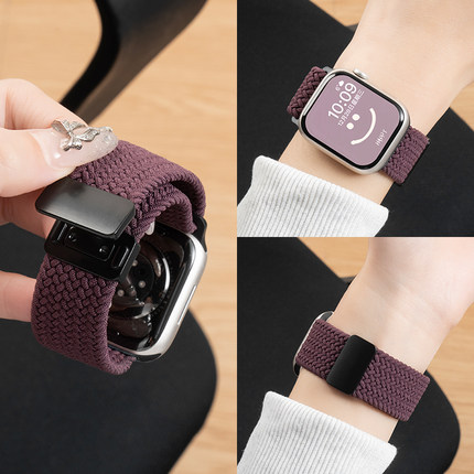 匠戴适用苹果S10手表iwatch9表带applewatch8编织尼龙S9女生10夏天磁吸腕带S8新款S7高级S6智能SE时尚男7创意