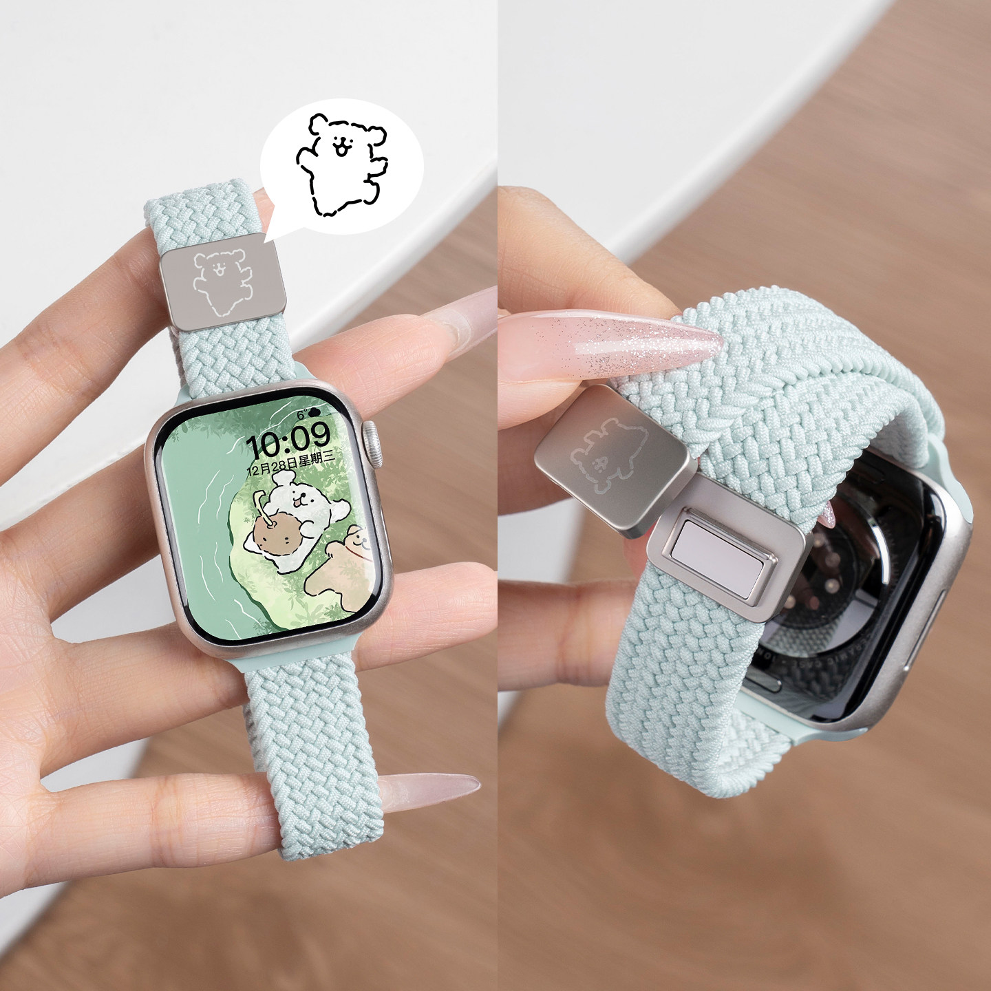 匠戴适用iwatch11表带苹果S10手表applewatch9可爱小狗镭雕s8细款尼龙编织s9夏天女款8运动腕带7磁吸新款智能