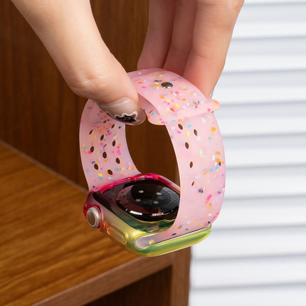 适用applewatch9表带苹果S9手表iwatch8果冻彩屑硅胶S8新款S10高级S7夏季10女款7运动S6可爱SE软壳6智能TPU