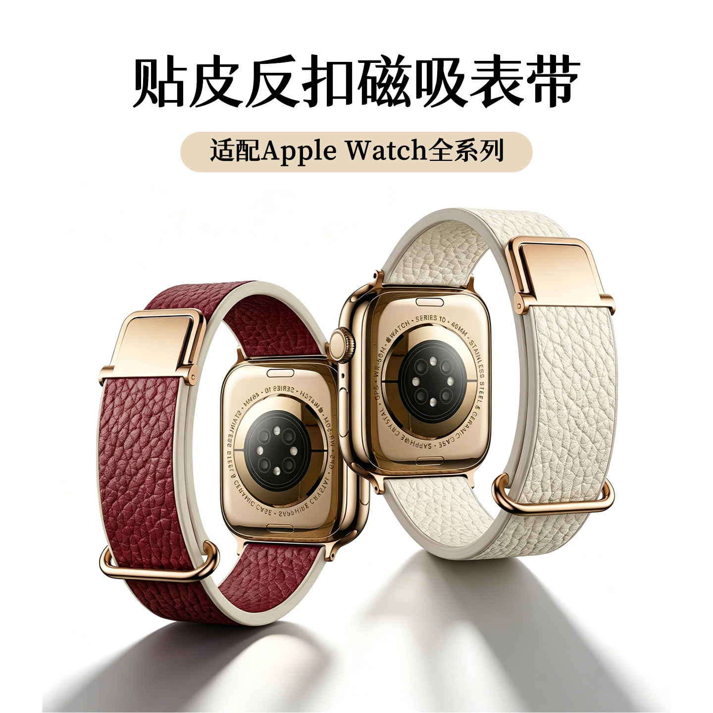 匠戴适用苹果S11手表iwatch10表带applewatch9新款高级真皮S9磁吸运动8夏天女款SE3创意11智能时尚S8腕带s7