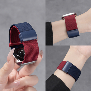 匠戴适用iwatch10表带苹果S11手表applewatch9拼色编织尼龙S10创意撞色S8新款美式7运动磁吸夏天高级可爱女生