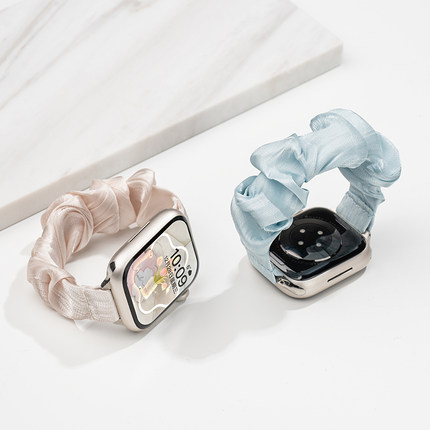 匠戴适用苹果S10手表iwatch10表带applewatch9雪纺冰丝发圈S8高级S9新款古风SE运动8夏天S7女男7创意腕带智能
