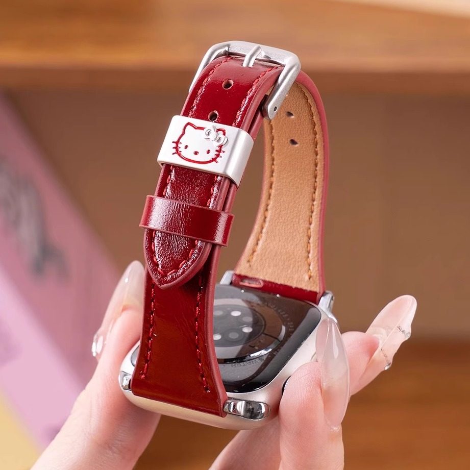 匠戴适用苹果S11手表iwatch11新年红色表带applewatch10秋冬圣诞S10新款KT猫S9女小蛮腰真皮se3智能运动腕带