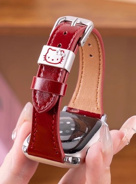 匠戴适用苹果S11手表iwatch11新年红色表带applewatch10秋冬圣诞S10新款KT猫S9女小蛮腰真皮se3智能运动腕带