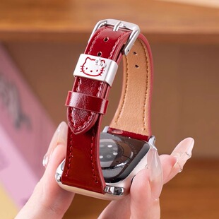 匠戴适用苹果S11手表iwatch11新年红色表带applewatch10秋冬圣诞S10新款KT猫S9女小蛮腰真皮se3智能运动腕带