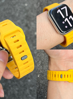夏季s11新款黄色11运动硅胶适用applewatch9表带iwatch10苹果S9手表S8高级S10男8女7腕带SE3智能ultra透气10