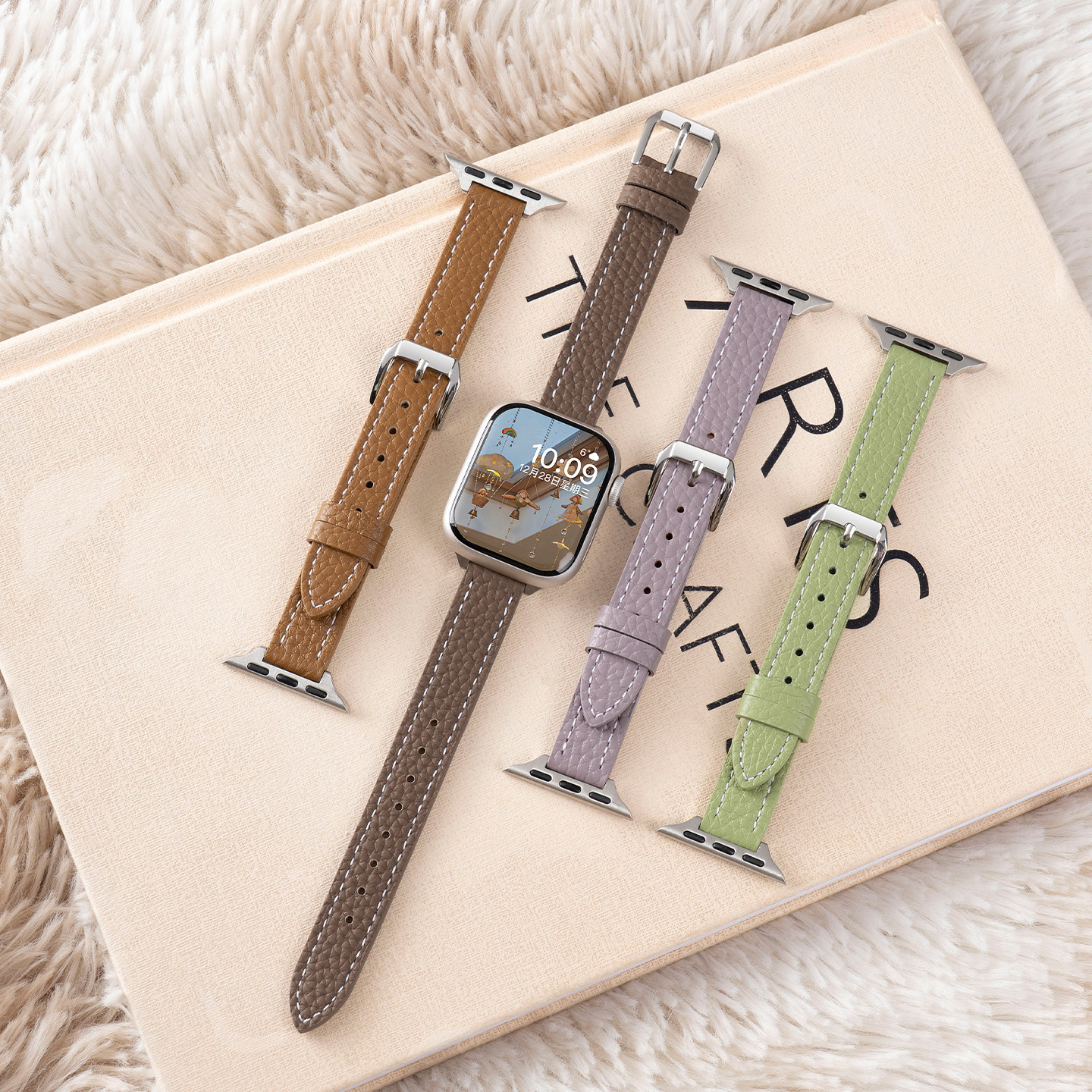 匠戴适用applewatch11表带苹果S11手表iwatch10荔枝纹真皮S9秋冬细款10高级腕带S8智能S7女生新款SE3创意运动