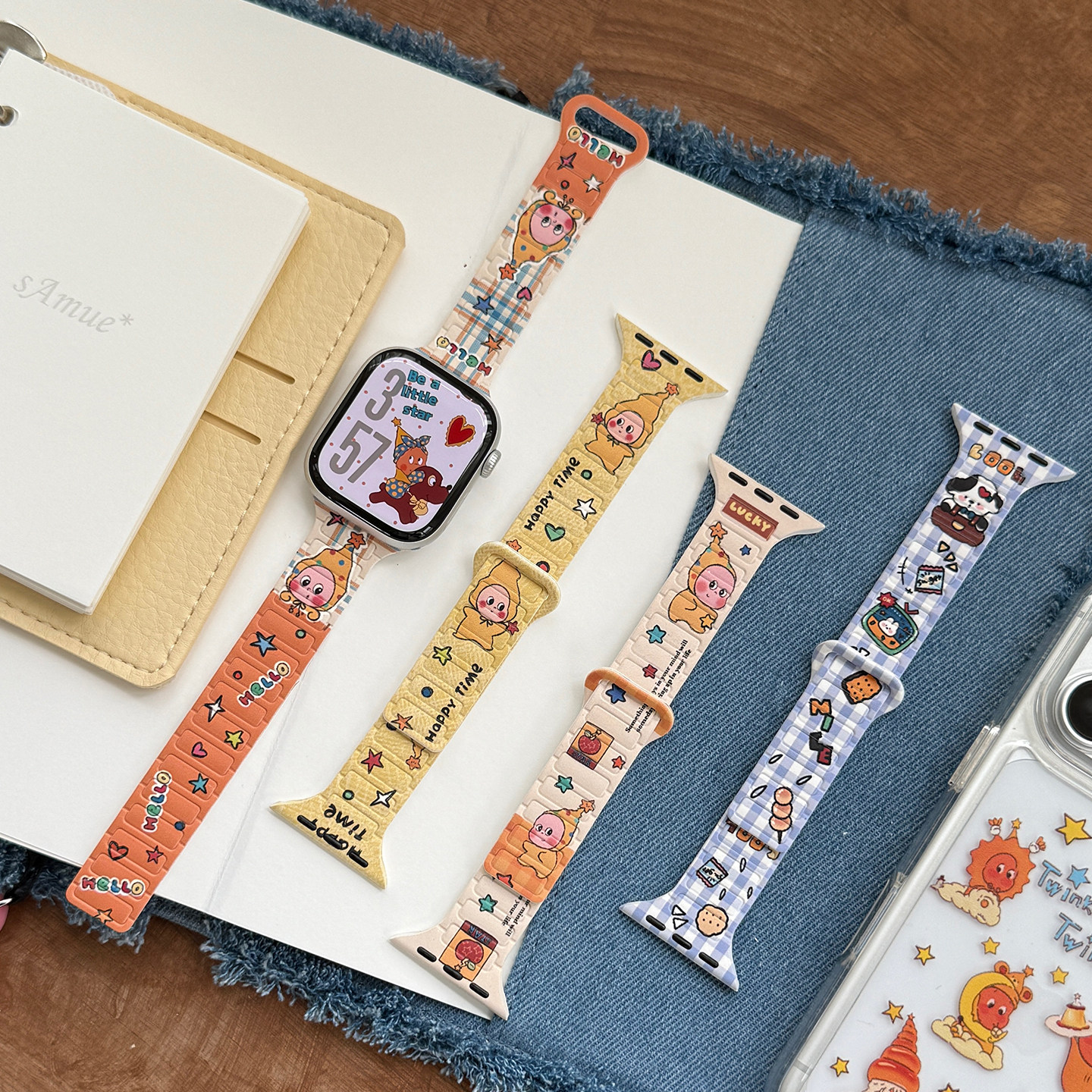 匠戴适用苹果S11手表iwatch11表带applewatch10可爱星星人印花S10秋冬新款9女生小蛮腰11硅胶磁吸se3运动智能