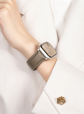 适用iwatch11表带applewatch8苹果S9手表S8牛皮纹S10新款S7高级7女款SE3夏季S6智能6运动ultra3创意10皮质11