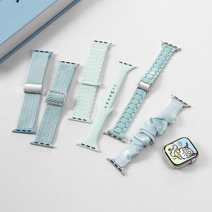 【夏日淡薄荷】适用苹果S9手表iwatch9表带applewatch8女S10夏季S8透气10编织7尼龙树脂SE硅胶S7高级6可爱风