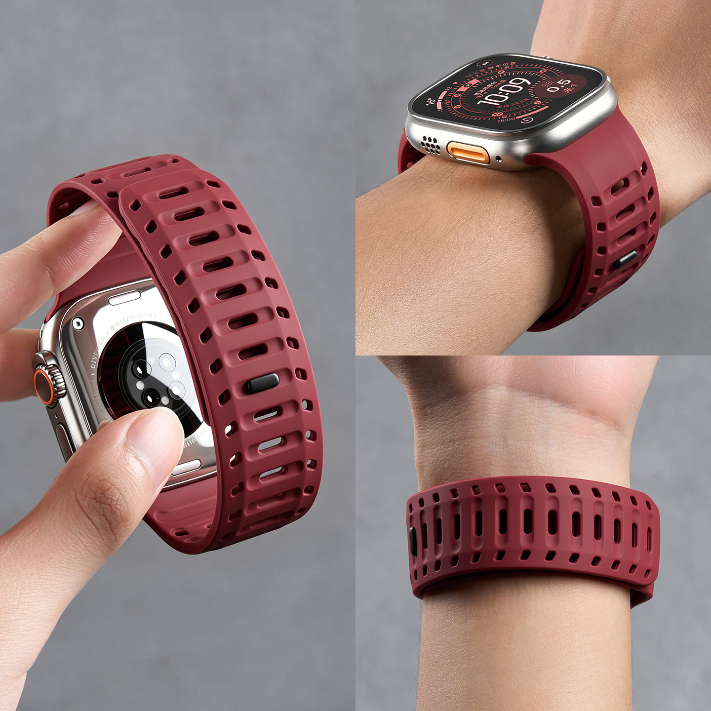 【透气小鲨鱼】匠戴适用applewatch ultra3表带S11苹果iwatch硅胶s10新品9男款8磁吸SE高级2运动夏季智能腕带