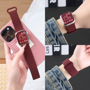 【新年红限定】匠戴适用苹果S11手表iwatch10表带applewatch9酒红女生11新款S9磁吸硅胶创意10秋冬高级S8腕带