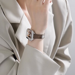适用iwatch11苹果S11手表applewatch10表带S10真皮S9双钉扣SE3细款 运动智能 8高级S7夏创意10代可爱女S6时尚