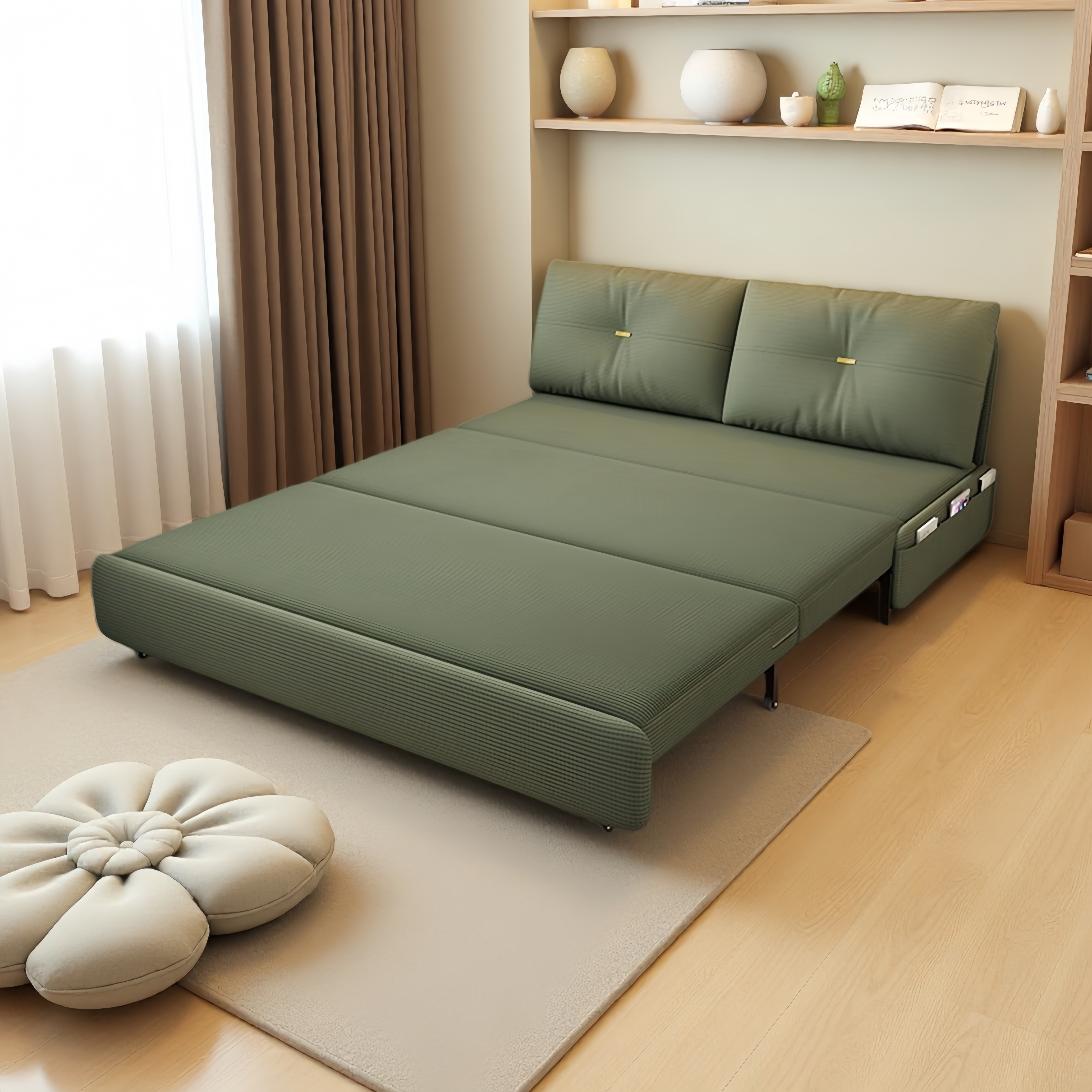 奶油风沙发床折叠两用2025新款伸缩两用多功能小户型客厅猫抓绒布