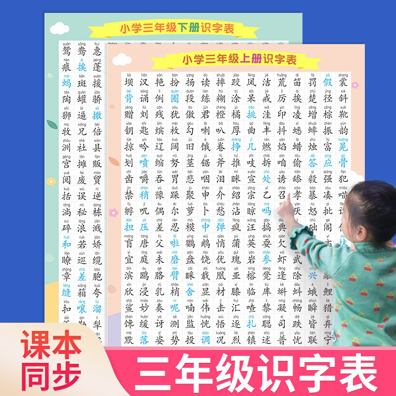 三年级语文上下册识字表挂图小学生全套认字神器早教挂图怎么样,好用不?