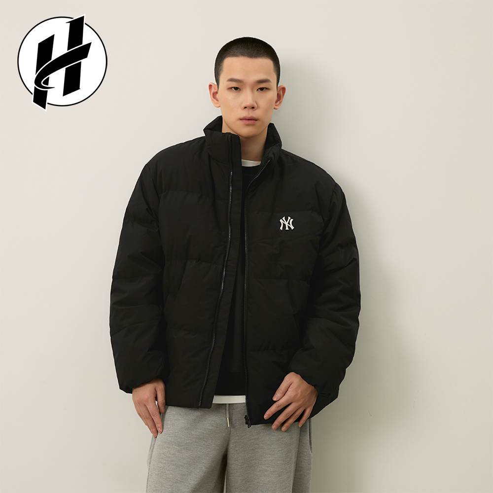 MLB 纯色保暖轻盈休闲百搭立领绒毛拉链短款鸭羽绒服 男女同款