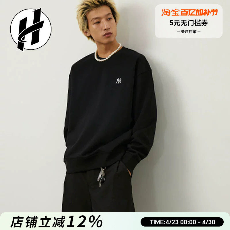 清仓MLB 运动上衣Logo情侣卫衣百搭美式复古圆领套头衫男女同款