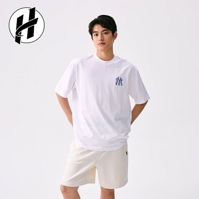 MLB老花系列25SS满印钻石老花休闲运动字母印花圆领时尚短袖T恤