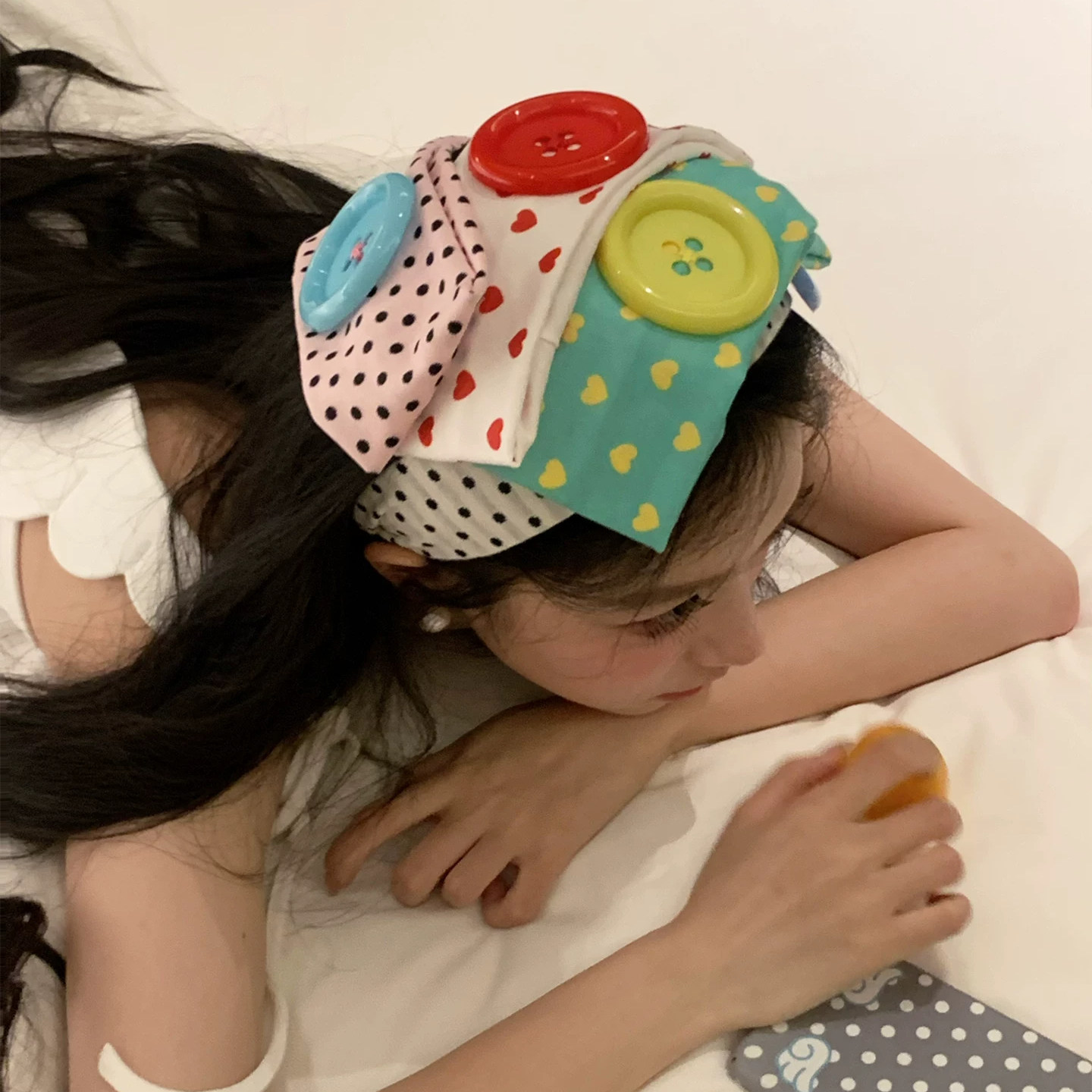 古早味怪诞趣味粉色大号纽扣发带女弹力夏季薄款爱心头带发饰发带