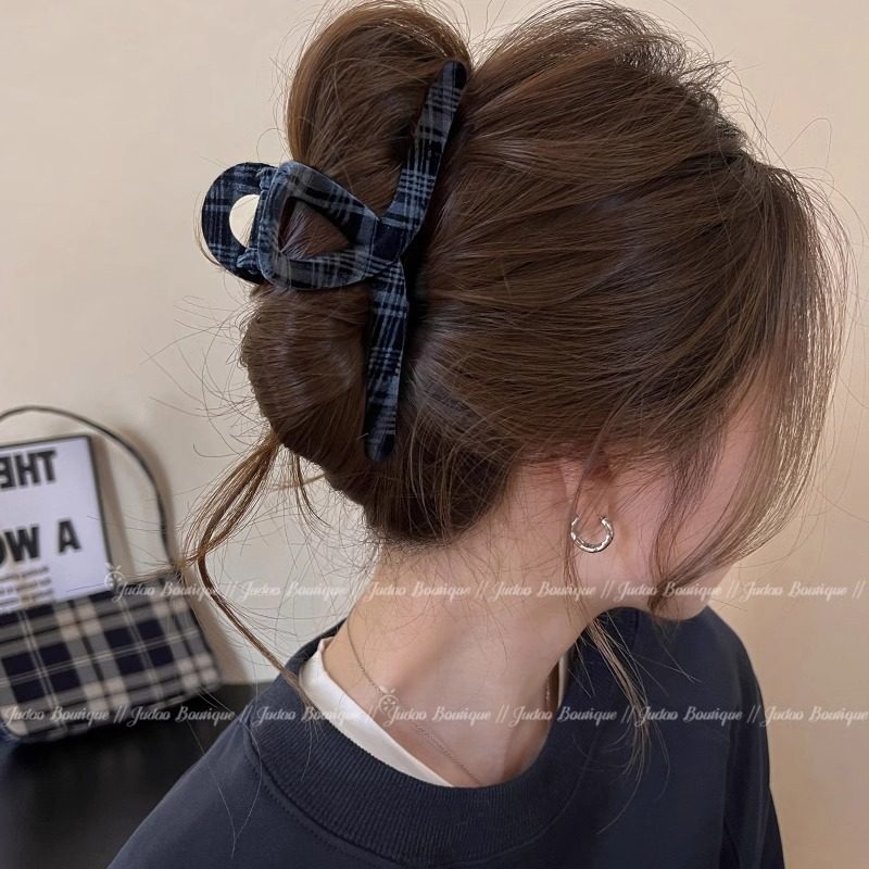 格纹控~蓝色格纹发夹抓夹女后脑勺盘发夹大号鲨鱼夹高级感发饰,饰品/流行首饰/时尚饰品新,发饰,淘宝优惠券,粉丝福利购,淘宝优惠卷