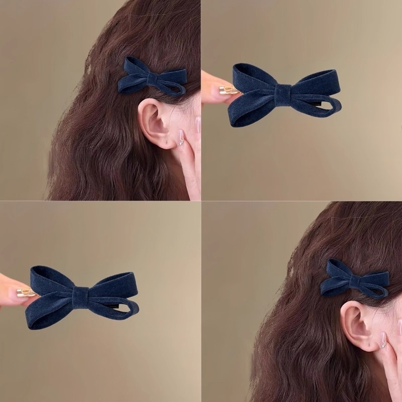 蓝色丝绒蝴蝶结发夹女前额侧边刘海夹子2025新款气质百搭鸭嘴夹