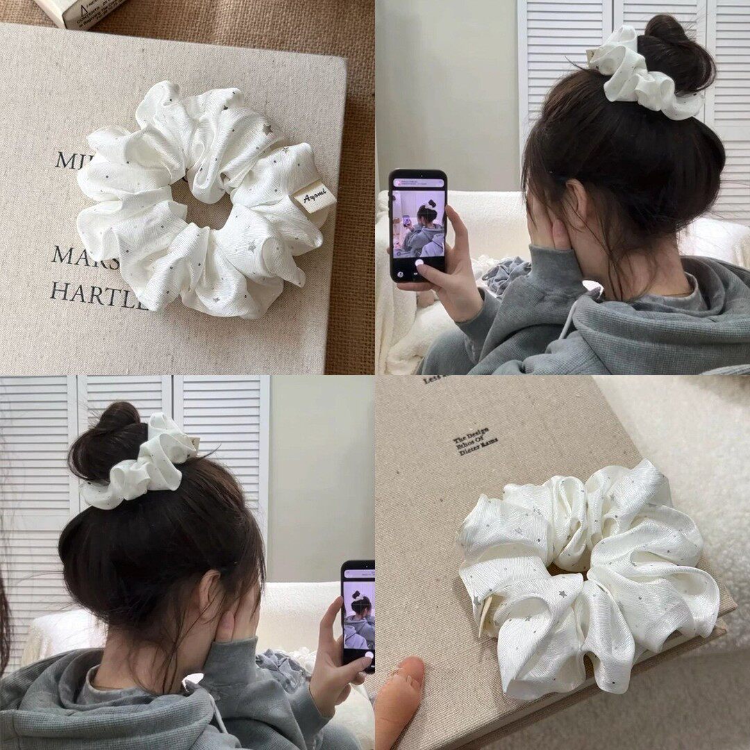 法式白色星星缎面大肠发圈