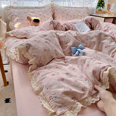 镂空花边印花四件套卡通单人床单2025新款被套公主风床笠学生宿舍