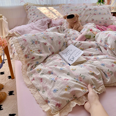 镂空花边印花四件套卡通2025新款单双人床单被套学生宿舍可爱风