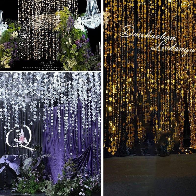 婚礼背景圆片亮片珠帘挂饰舞台吊顶商店橱窗地摊装饰布置美陈挂件