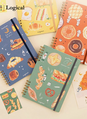 Logical逻辑古川纸工面包城系列插画印花封面线圈绑带5mm方格笔记本记事本硬面抄文艺小清新可爱B6