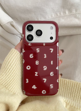 红色镂空数字适用于苹果IPHONE17PROMAX手机壳16pm新款15超火14不会撞壳可爱防摔硅胶超好看巨漂亮外壳