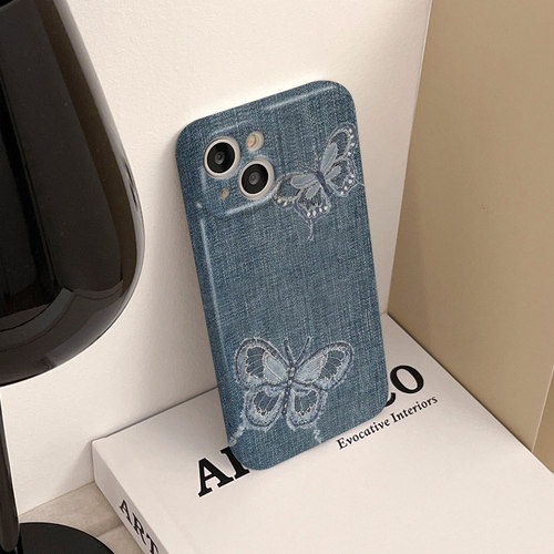 JTK Studio · 气质牛仔仿真蕾丝刺绣破洞蝴蝶· Protective shell