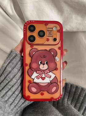 红色波点小熊适用于苹果IPHONE17PROMAX手机壳16pm新款15超火14不会撞壳可爱防摔硅胶超好看巨漂亮外壳